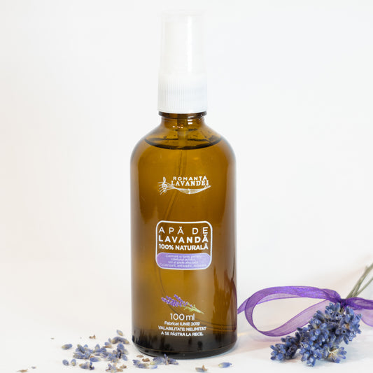 Apă de lavandă Romanța Lavandei 100 ml - produs natural calmant și revigorant pentru ten, păr și relaxare